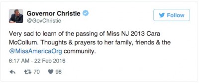 Chris Christie Cara McCollum tweet