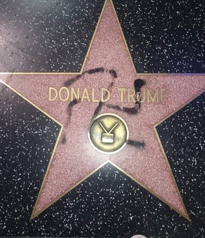 donald trump hollywood star defaced swastika