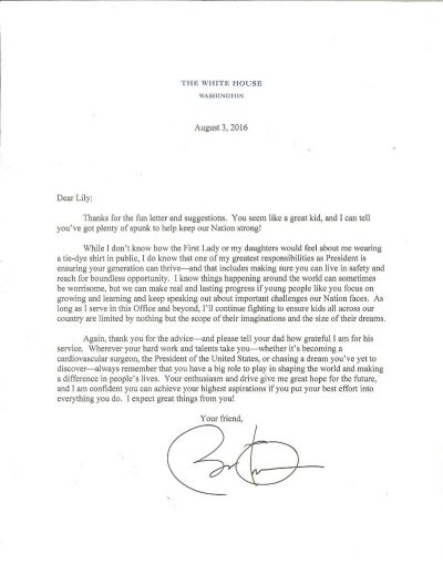 obama response to lily