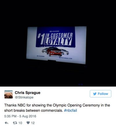 too many commercials olympics 2016