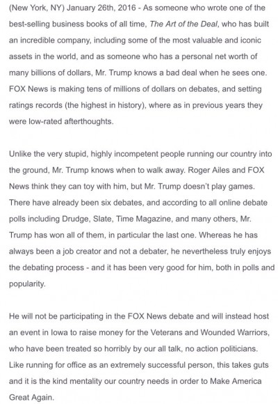 trump statement fox news debate