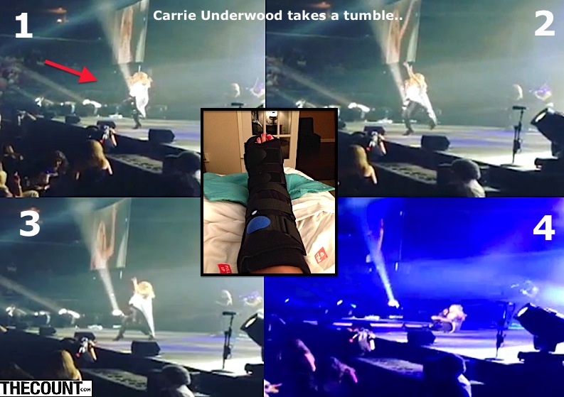 Carrie Underwood falls on stage