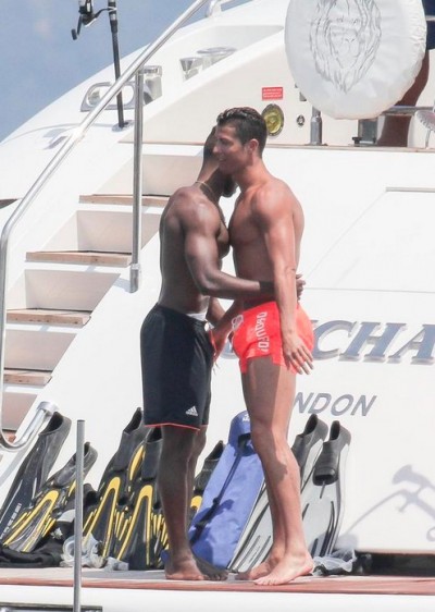 Cristiano Ronaldo and a male friend on a yacht in Saint Tropez