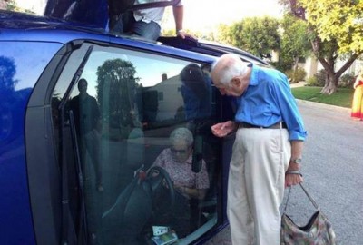Elderly Couple Flips Car snaps selfie 2
