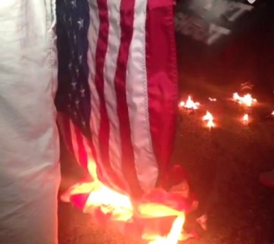 Ferguson Protesters Burning American Flags