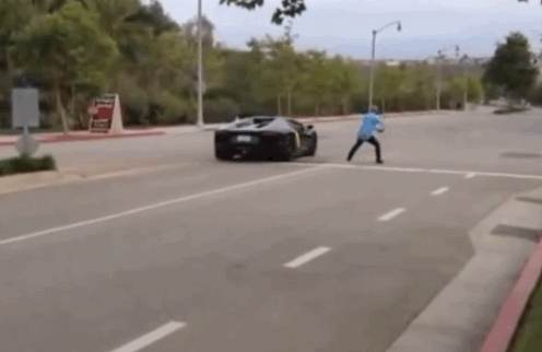Throws Rock at Lamborghini Aventador