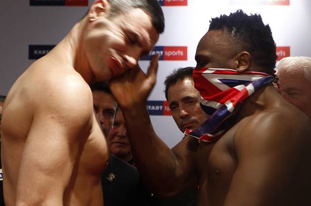 Vitali+Klitschko+is+slapped+in+the+face+by+British+boxer+Dereck+Chisora+during+the+official+weigh+in+Munich1