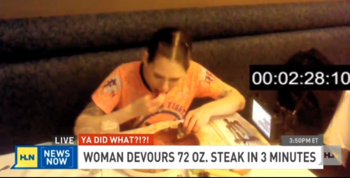 woman eats 72 oz steak